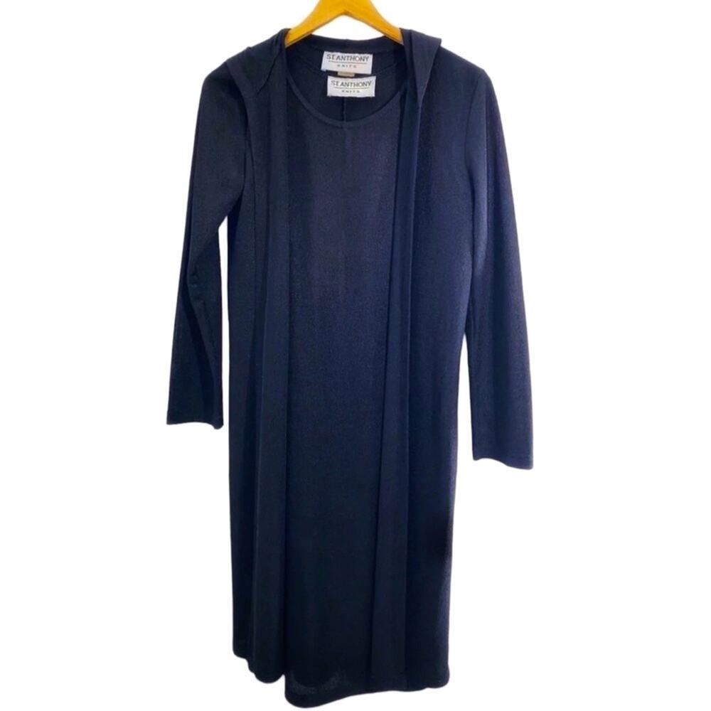 St. Anthony Knits Black Vintage Sleeveless Dress & Hooded Duster, Size Small